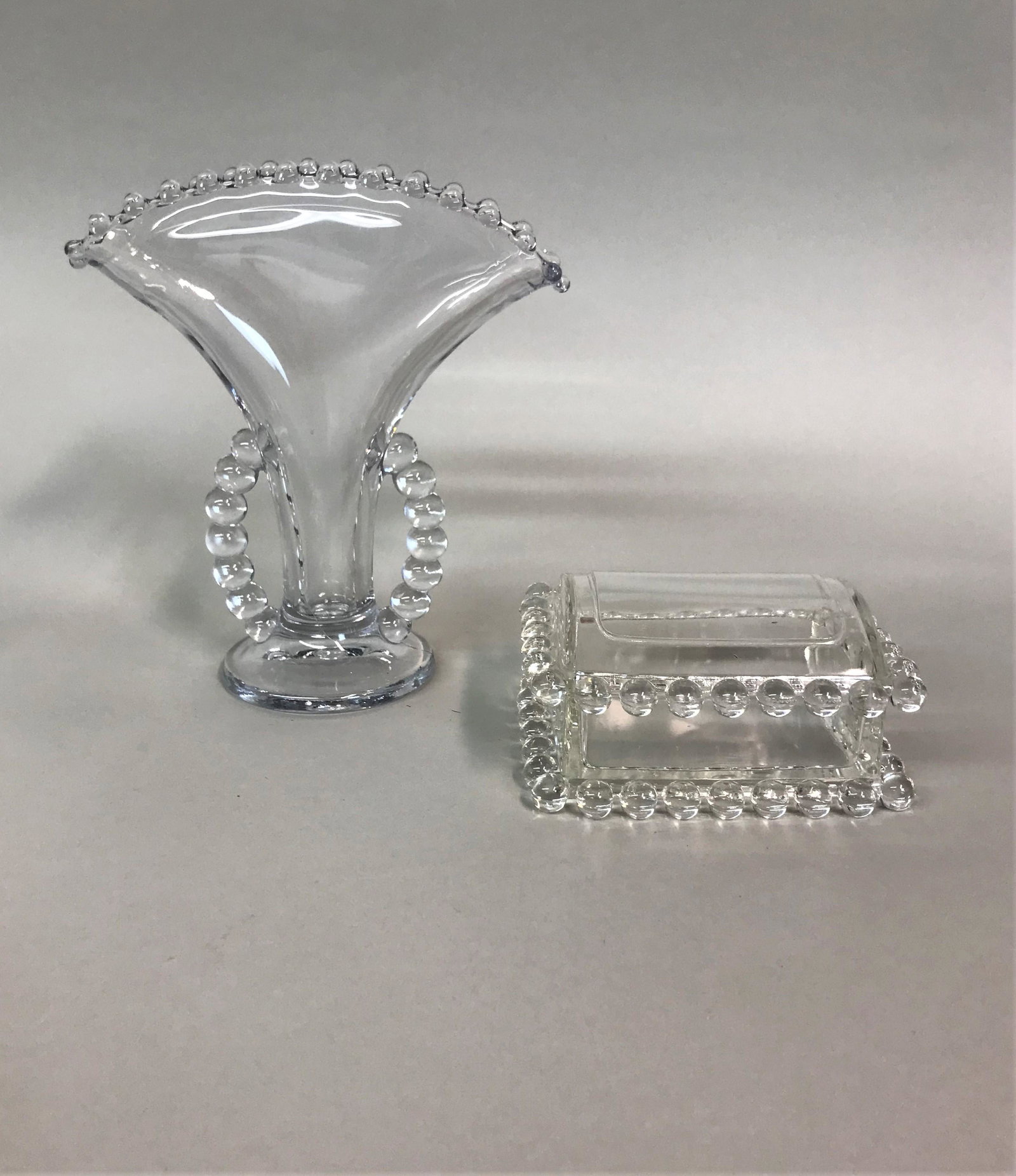 Imperial Candlewick Vase & Box: An Imperial Candlewick vase and box.