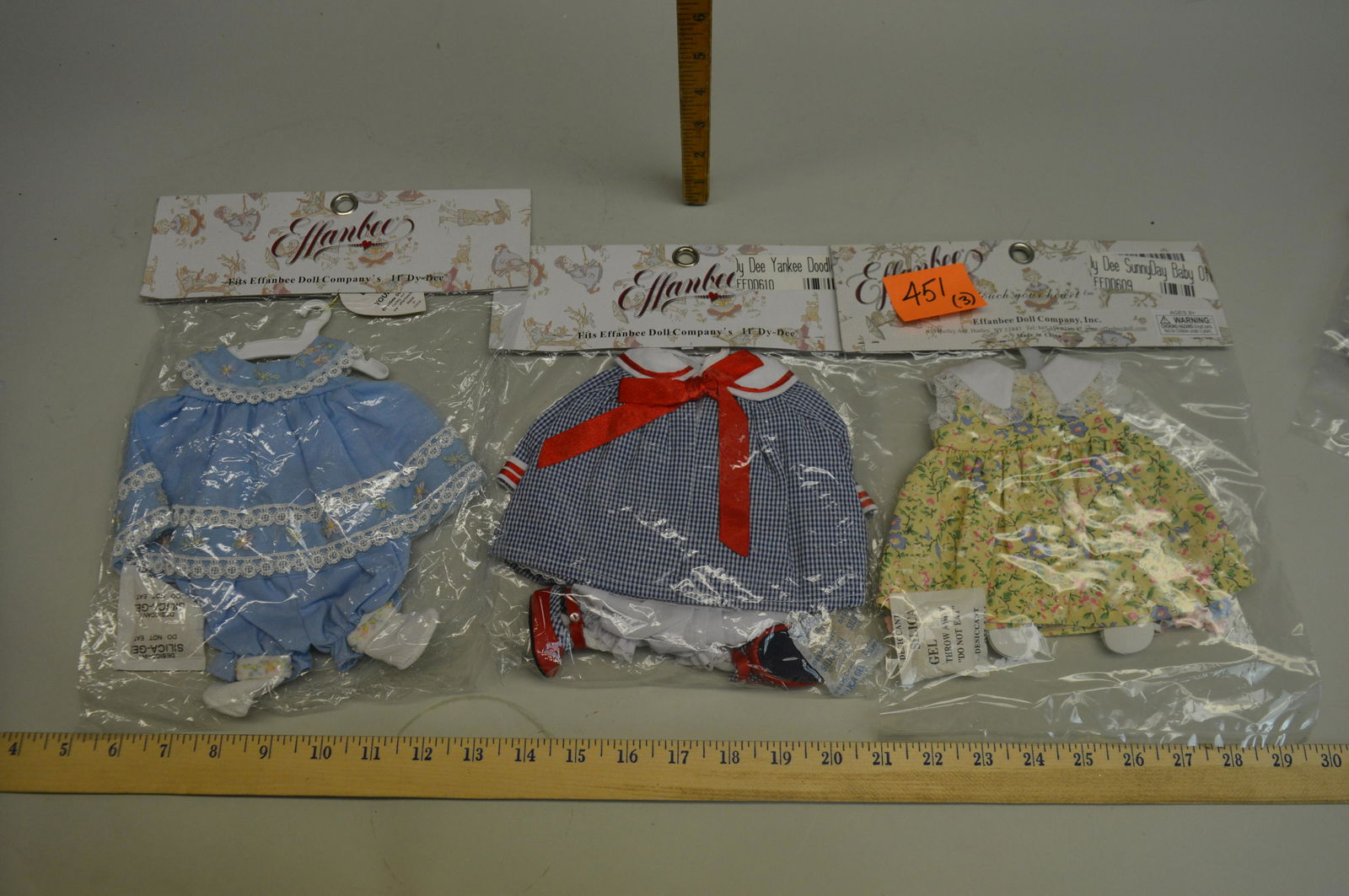 3 Effanbee Dy-Dee Doll Clothing Sets: 3 Effanbee Dy-De doll clothing sets.