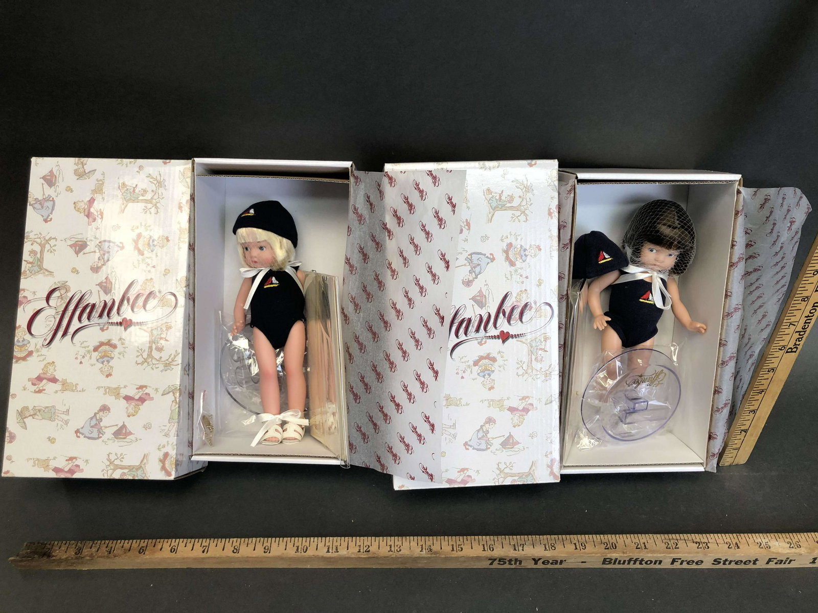 Effanbee, Patsyette Beachtime Basic Blonde and Brunette: Effanbee, Patsyette Beachtime Basic Blonde Doll, PY0404, and Patsyette Beachtime Basic Brunette Doll PY0402, in original boxes