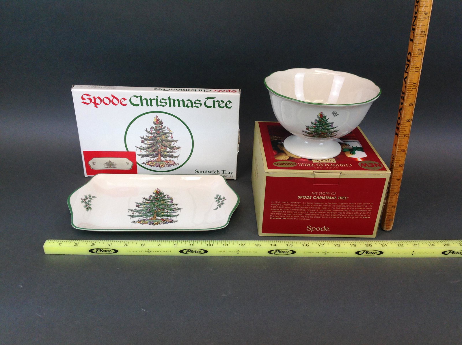 Spode Christmas Tree Sandwich Tray & Footed Compote: A Spode "Christmas Tree" Sandwich Tray and a Footed Compote.