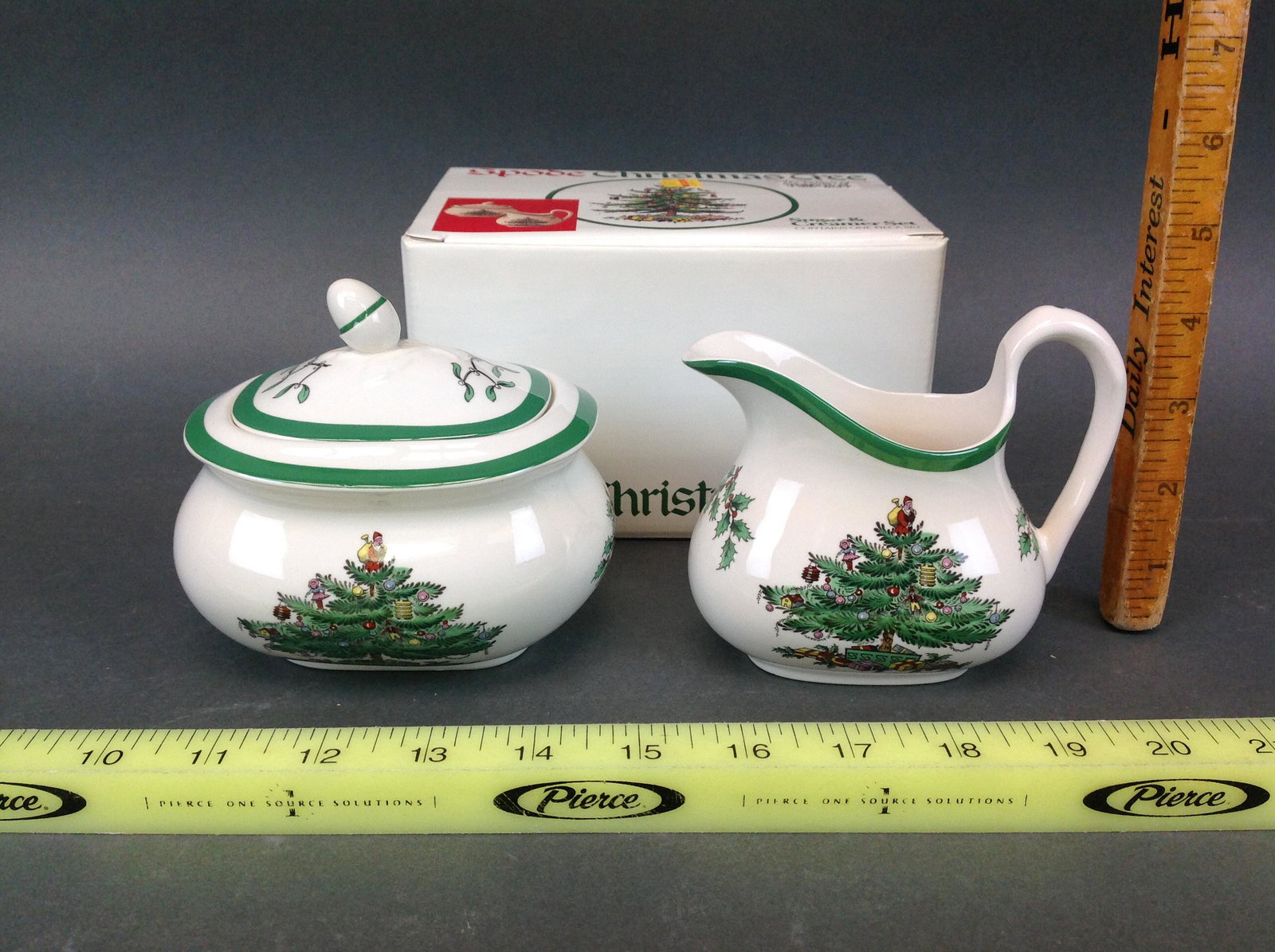 Spode Christmas Tree Sugar & Creamer Set: A Spode "Christmas Tree" Sugar & Creamer Set