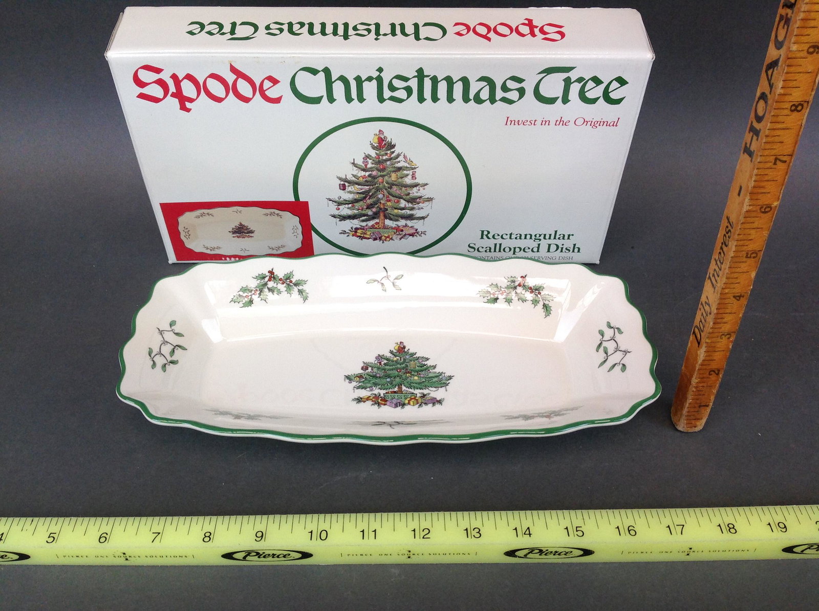 Spode Christmas Tree Rectangular Scalloped Dish: A Spode "Christmas Tree" Rectangular Scalloped Dish