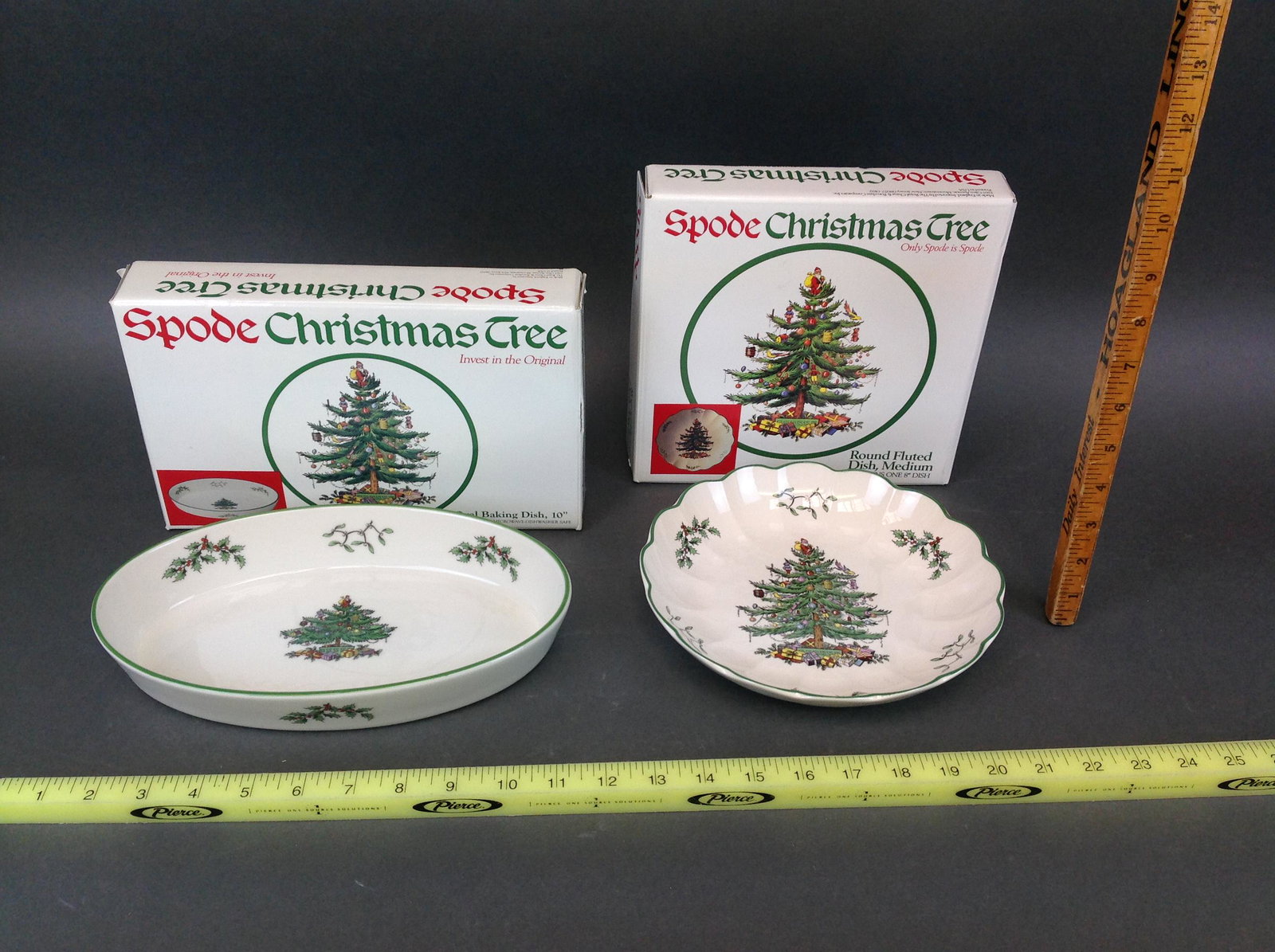 Spode Christmas Tree Round Fluted Dish & Baking Dish: A Spode "Christmas Tree" Round Fluted Dish, Medium, and Oval Baking Dish, 10".