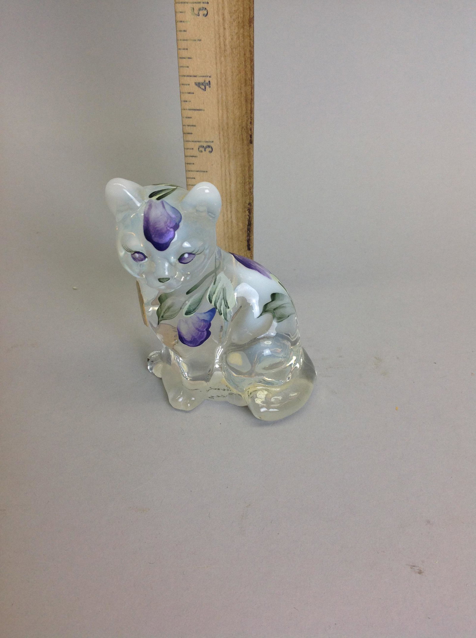 Fenton Hand Painted Opalescent Glass Cat: A Fenton hand painted opalescent glass cat