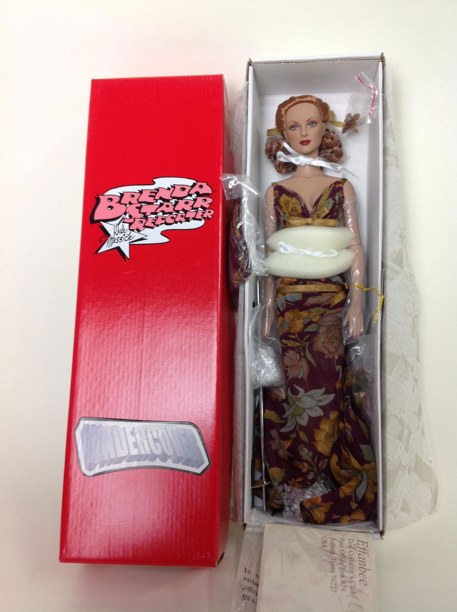 Effanbee, Brenda Starr Reporter Star of the Red Carpet: Effanbee Doll Company, Brenda Starr Reporter, Starr of the Red Carpet Doll, E5-BSDD-01, in original box with some scuff marks