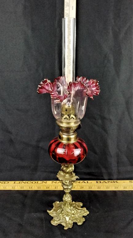 Victorian Cranberry Glass Oil Lamp (1 of 5)