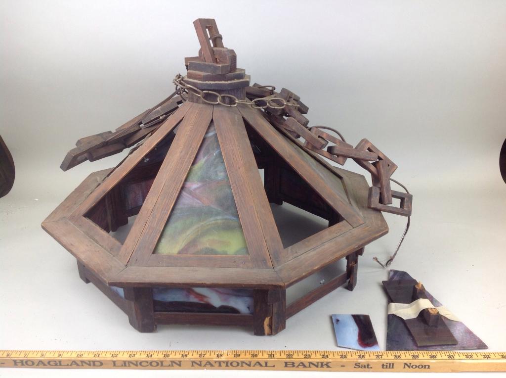 Mission Craftsman Hanging Slag Glass Light Fixture (1 of 8)