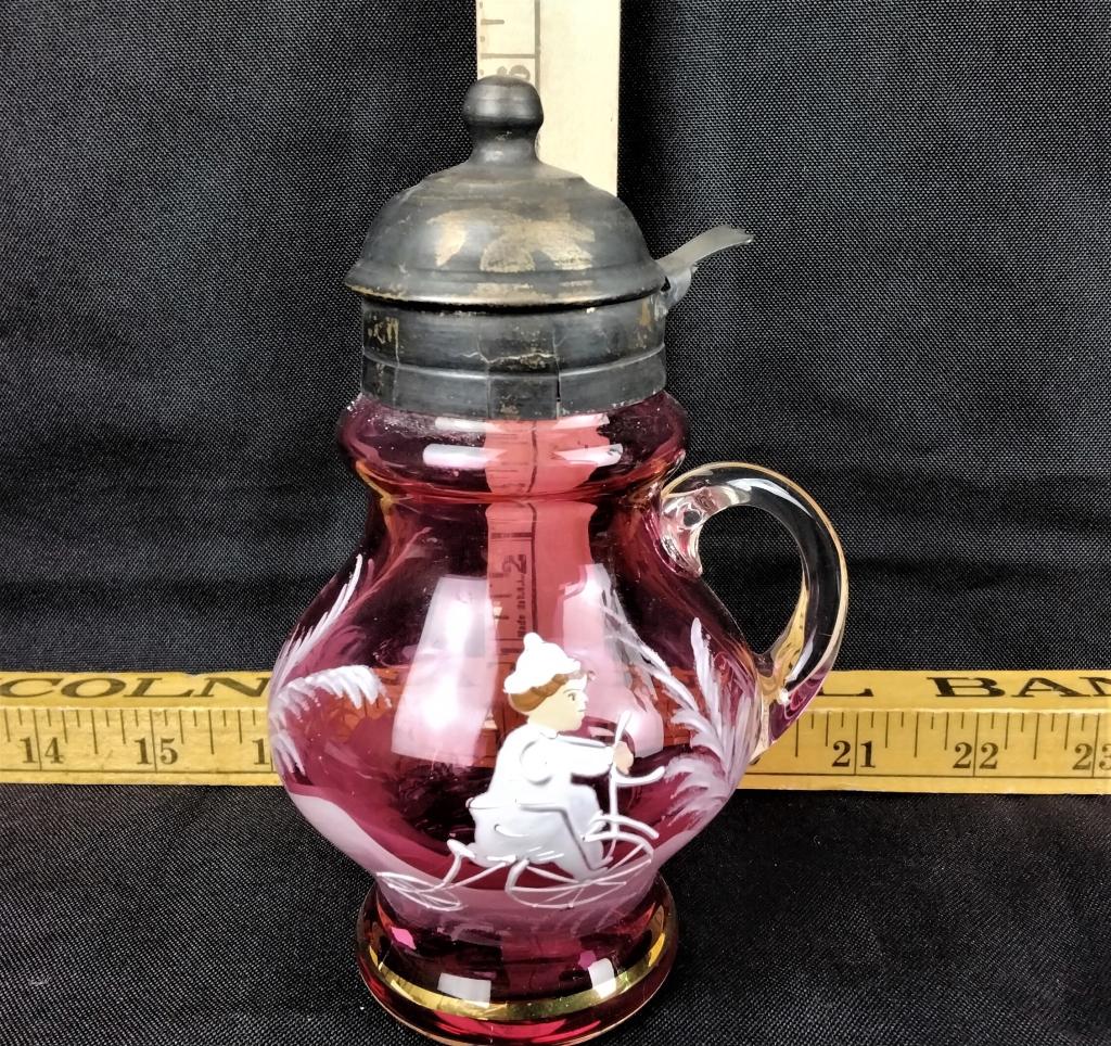 Cranberry Glass Mary Gregory Syrup Pitcher (1 of 2)