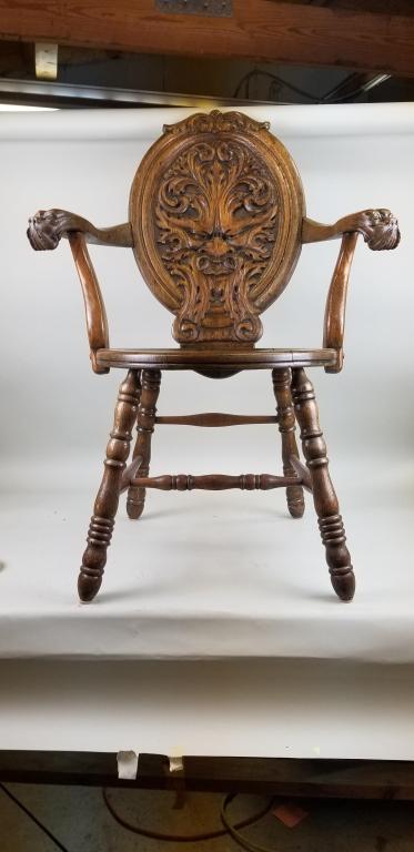 Victorian oak chair, lion carved handle (1 of 12)