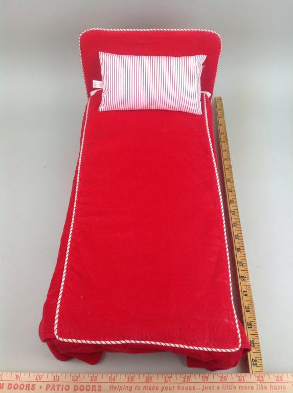 American Girl Molly 'Bed': Bed frame, mattress, red striped pillow, bedspread All items in great condition