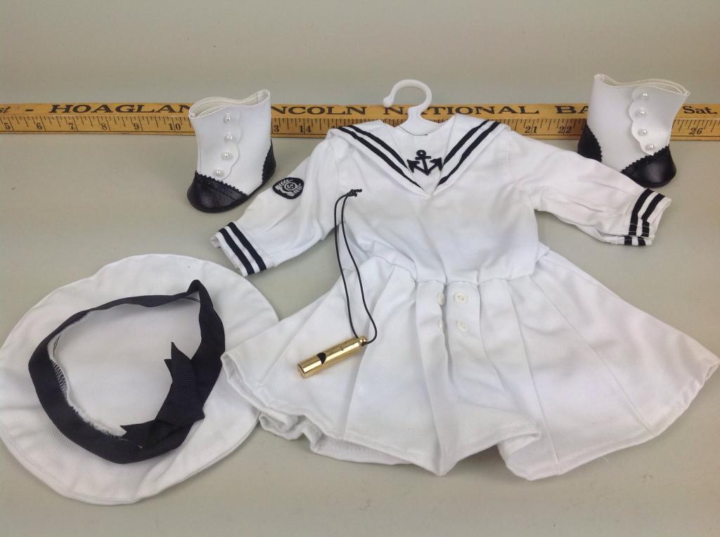 American Girl Samantha 'Summer' outfit: White middy dress, boots, tam, dress, whistle All items in great condition