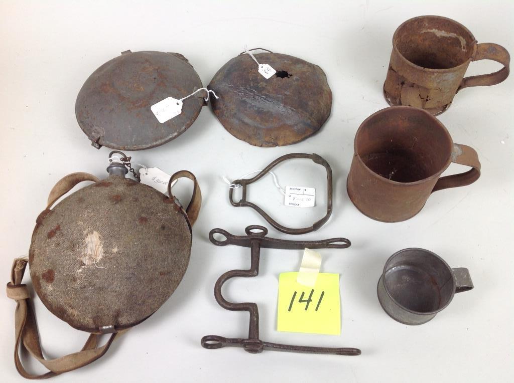 Canteens, Mess Cups, Horse Bridle, Brass Stirrup: Canteens, mess cups, horse bridle, brass stirrup