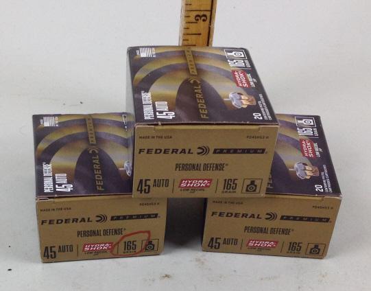 Federal LR 45ACP Brass JHP Hydrashok 165 gr, 20: Federal LR 45ACP Brass JHP Hydrashok 165 gr, 20 rnds/box 3 boxes
