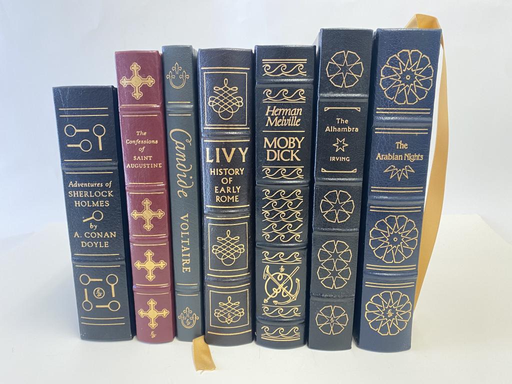 Easton Press Set of Seven Leather Bound Books: Seven "The 100 Greatest Books Ever Written" Collector's Edition leather bound books: Moby Dick, The Arabian Nights, The Alhambra, Candide, Livy History of Early Rome, Adventures of Sherlock Holmes, Th