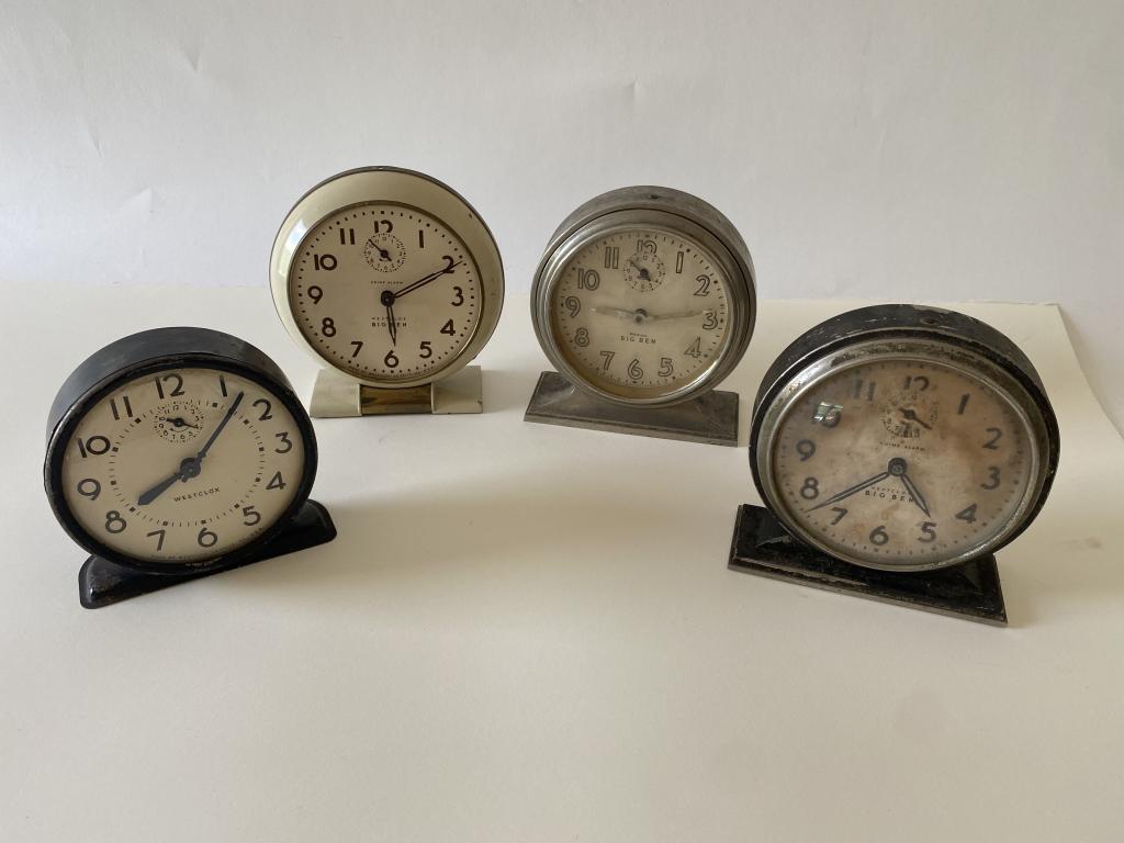 4 Vintage Metal Wind-up Alarm Clocks (1 of 6)