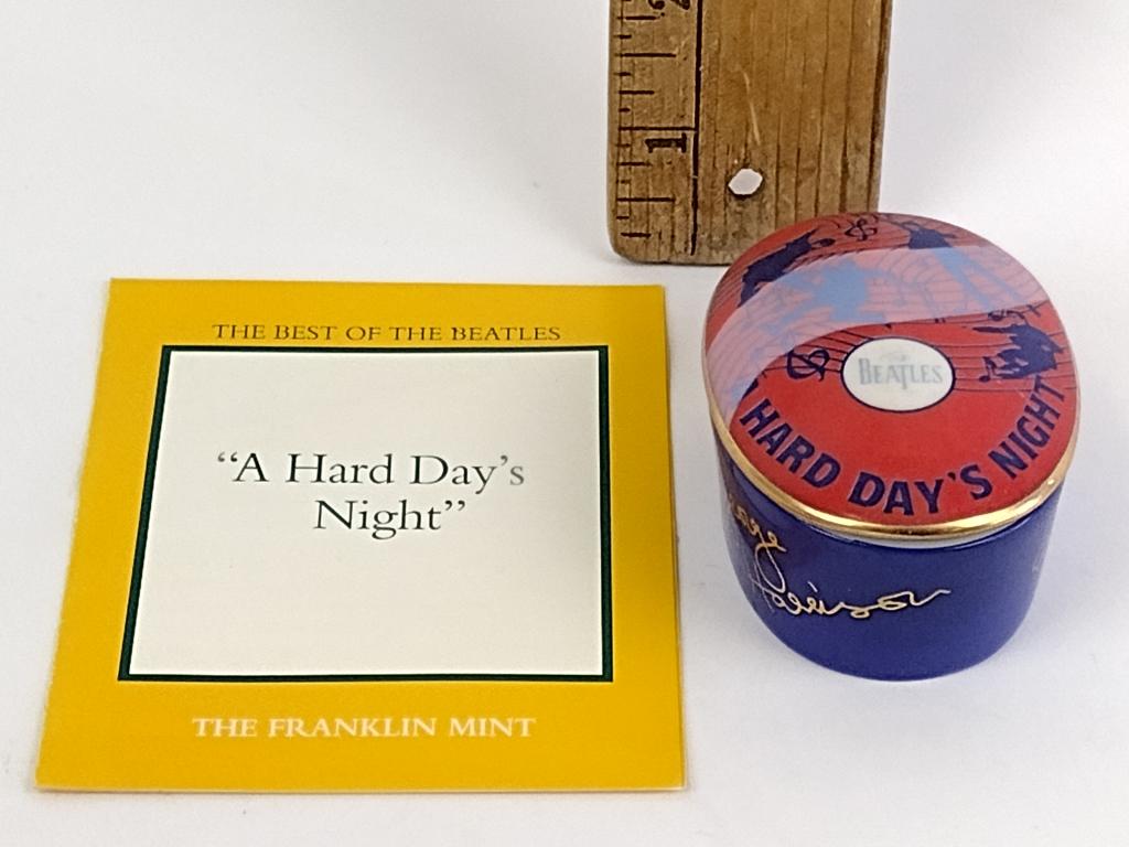 Franklin Mint Beatles "A Hard Day's Night" Music Box: Manufactured in 1992 by Apple Corps Limited, No box. Includes Informational Pamphlet
