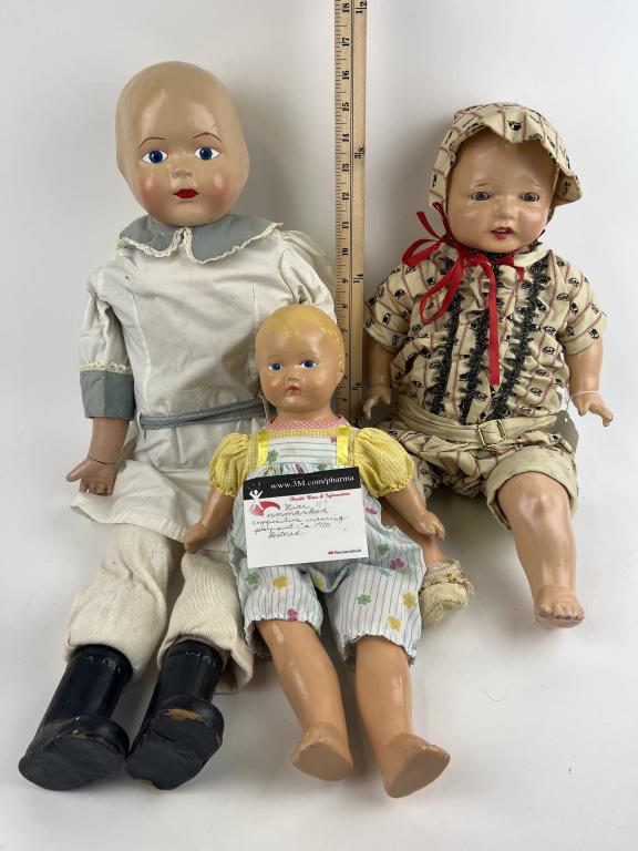 (3) Composition Dolls w/Cloth Bodies (1 of 2)