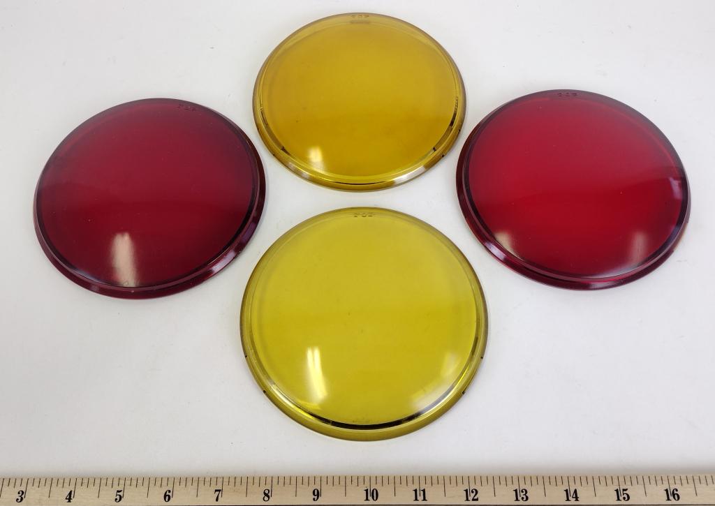 (4) Amber & Ruby Glass Lenses, Marked I. G. C.: (4) Amber & Ruby Glass Lenses, Marked I. G. C.