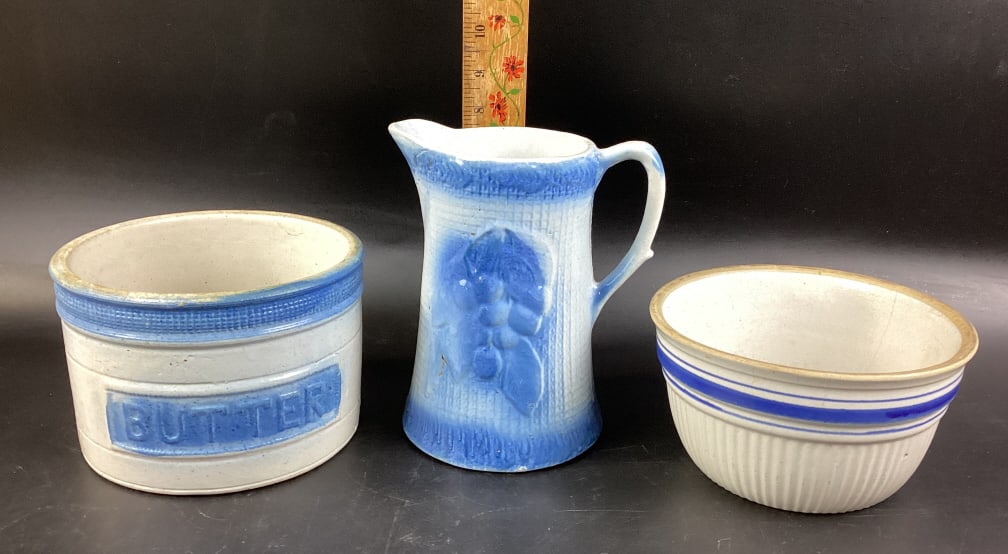 Mid-Century Modern Assorted Salt Glaze Blue and White Stonware Antique Kitchenware (1 of 5)