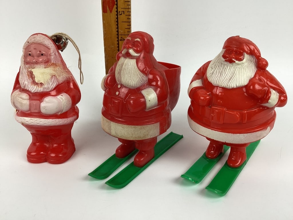 (3) 1950s Plastic Santas Candy Containers, Ornament (1 of 4)