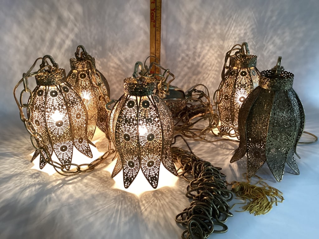 Mid Century Modern Brass Tulip 5 Tier Ceiling Light (1 of 5)