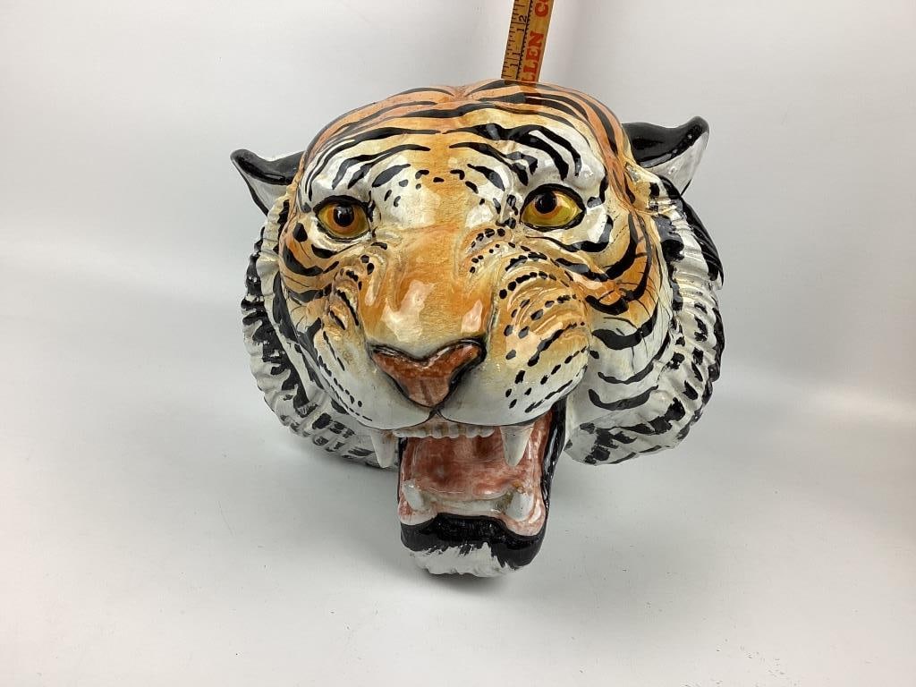 Large Italian Faience Majolica Tiger Head Wall Mount (1 of 7)