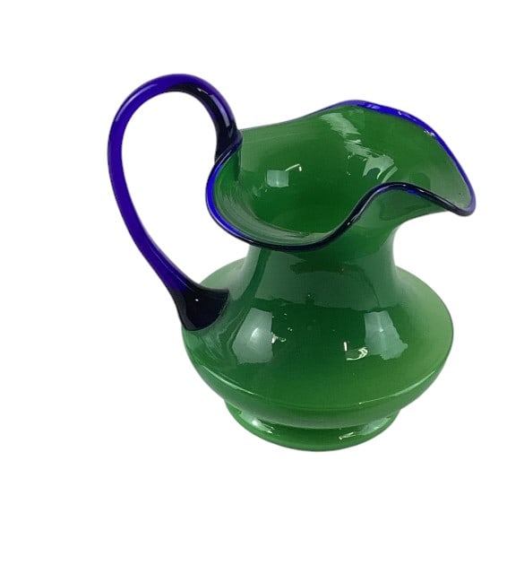 Loetz Art Deco Tango Glass Pitcher Cobalt & Green: Loetz Art Deco Tango Glass Pitcher Cobalt & Green