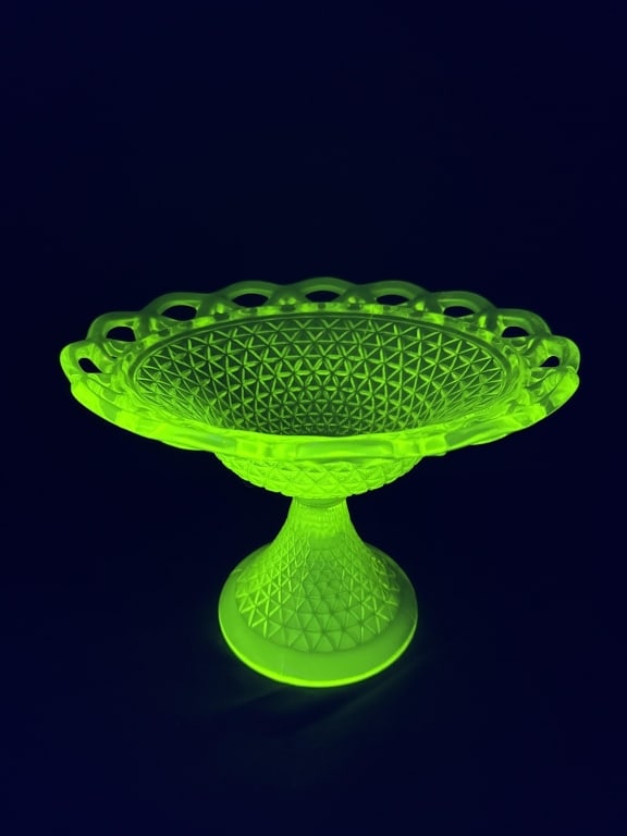 Uranium Vaseline Glass Lace Edge Compote: Uranium Vaseline Glass Lace Edge Compote