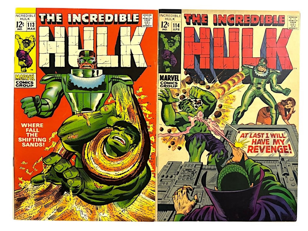 Hulk 113 & 114 Herb Trimpe Covers 1969 FN/VF Comics: Hulk 113 & 114 Herb Trimpe Covers 1969. Issue 113 appears to be in the VF condition range. Issue 114 appears to be in the FN+ condition range. Neither of these comics has been cleaned, pressed, or pro