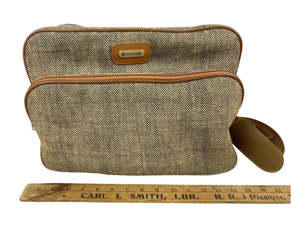 Samsonite, Tweed, Shoulder Travel Case, Dooney & Burke Key Fob, Brown/Cream, Pebbled Leather (1 of 5)