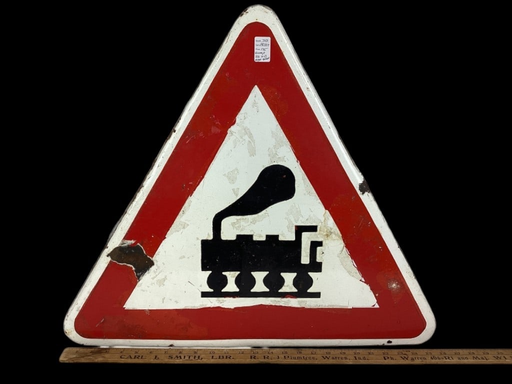 Enameled Metal European Railroad Crossing Sign (1 of 4)