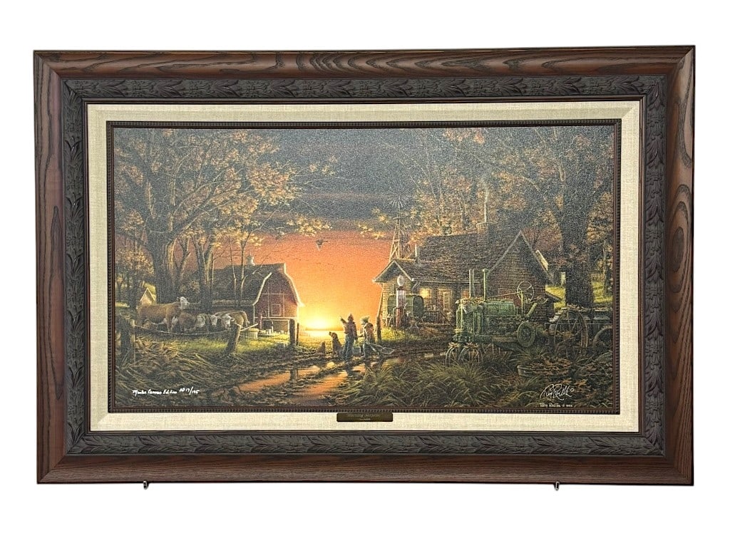Terry Redlin "Morning Surprise" Master Canvas Edition, AP, 17/195: Terry Redlin "Morning Surprise" Master Canvas Edition, Artist Proof, 17/195, signed, Image size 18 1/2" x 32, Custom Framed size 40" x 27" with stacked 3" rustic matte-finished outer molding, 2" black