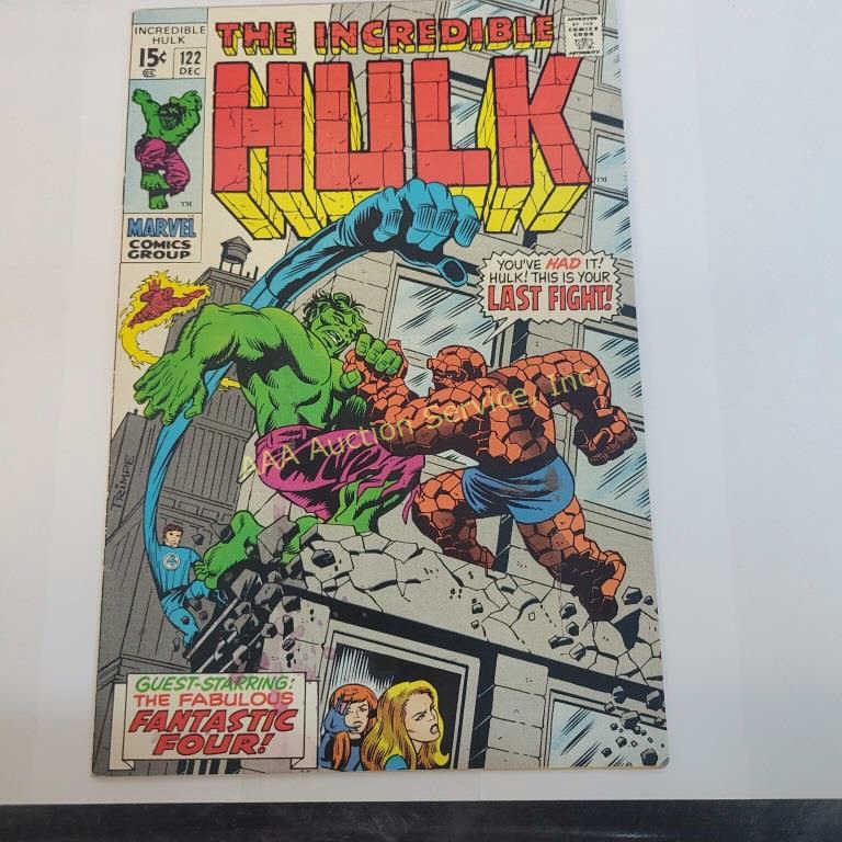 Incredible Hulk 122 Hulk Vs Thing 1969 Key Comic FN: Incredible Hulk 122. Hulk vs Thing. 1969 key comic. This comic appears to be in the FN condition range, but has not been professinally graded, cleaned, or pressed.
