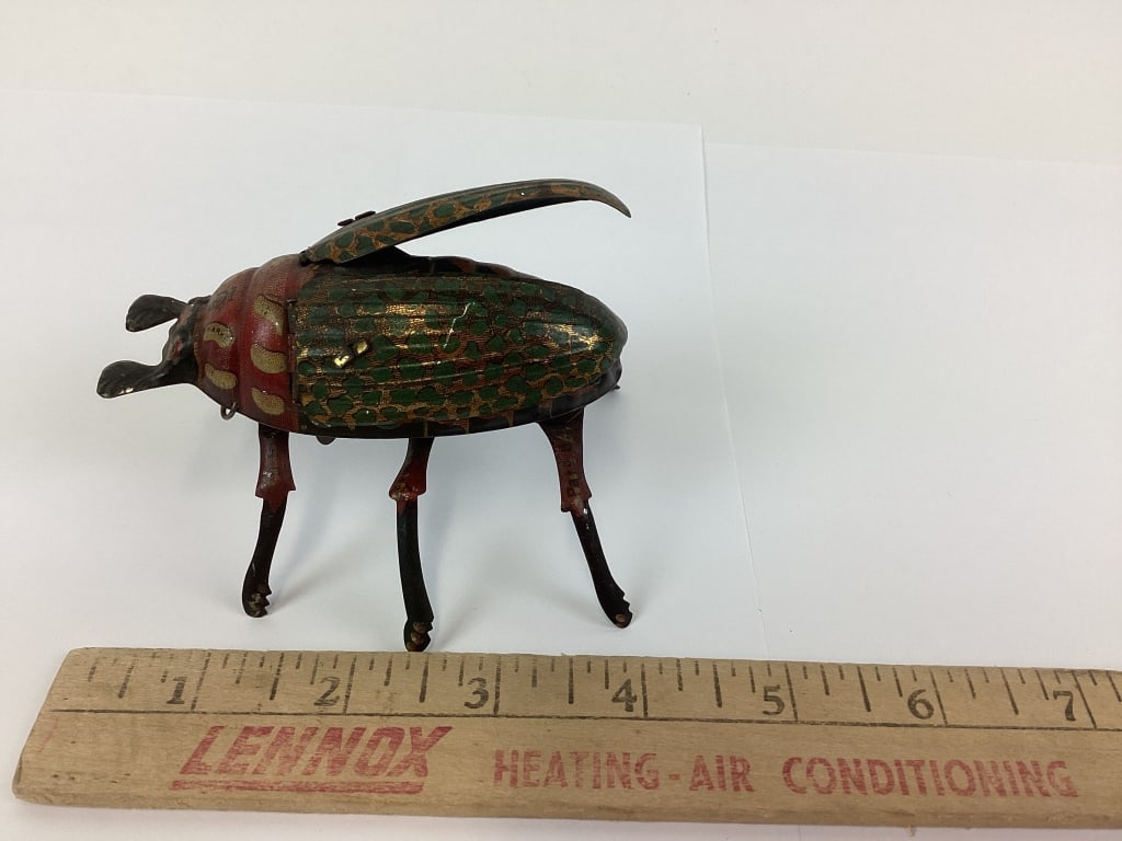 1895, Ernst Paul Lehmann, German Tin Litho Clockwork Toy, Crawling Beetle, Winds (1 of 4)