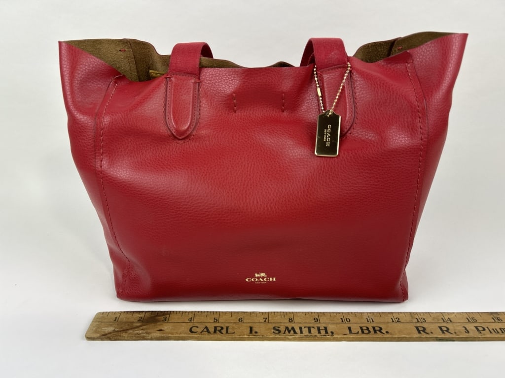 Coach, Derby Tote, Purse Bag, Red, Pebbled Leather (1 of 7)