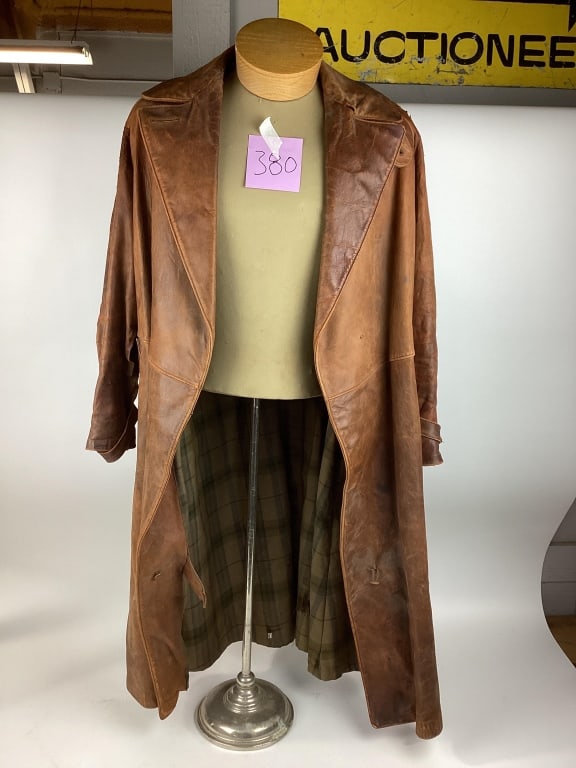 WWI Leather Aviator Trench Coat w/ Belted Waist Royal Flying Corps (1 of 5)