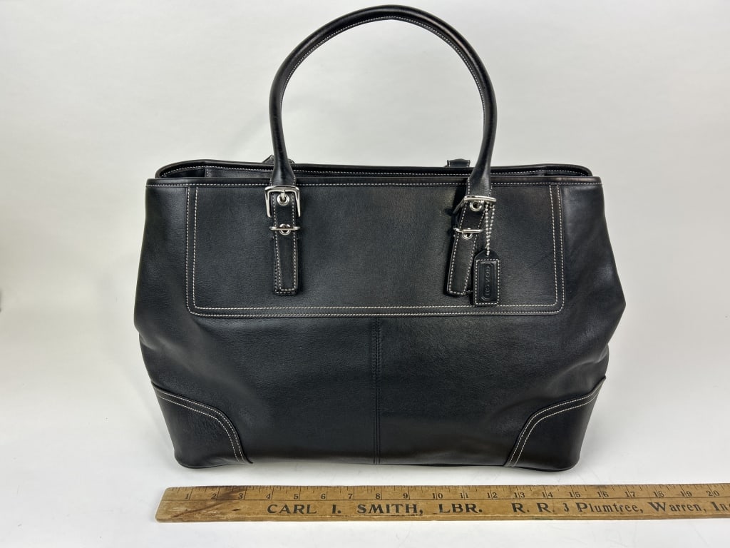 Coach, Hampton, Soft black, Lg Leather Tote (1 of 7)