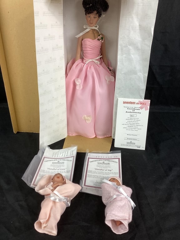 Ashton Drake, (3) Dolls: Ashton Drake (3) dolls, Seventeen 1950's in Her Prom Gown 92808, Handful of Love 03-00848-001, Handful of Joy 03-00848-002