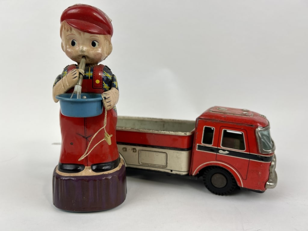Yonezawa Friction San Toys Barrel Truck and Bubble Blower Boy Tin Boys (1 of 6)