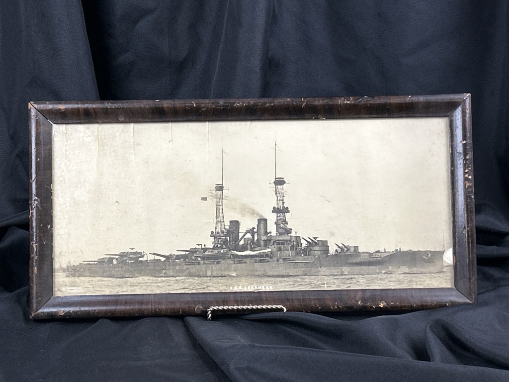 Framed Photograph U. S. S. Arkansas Battle Ship: Early 20th century. Copyright Waterman, Hampton VA