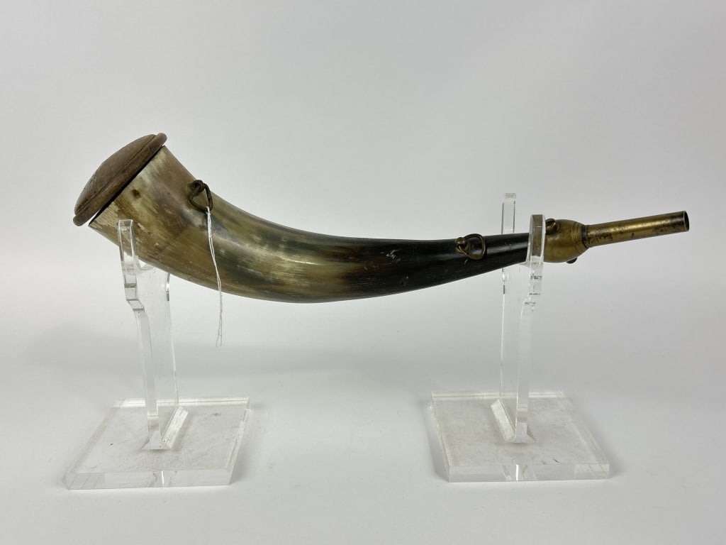 19th Century Brass & Turned Wood Fitted Powder Horn (1 of 6)