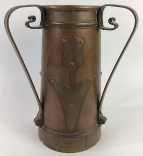 Arts & Crafts Stickley Brothers Copper Vase: An Arts & Crafts copper vase, made in Russia, imported and retailed by Stickley Brothers and appearing in their 1903 catalog. 12 inches tall.