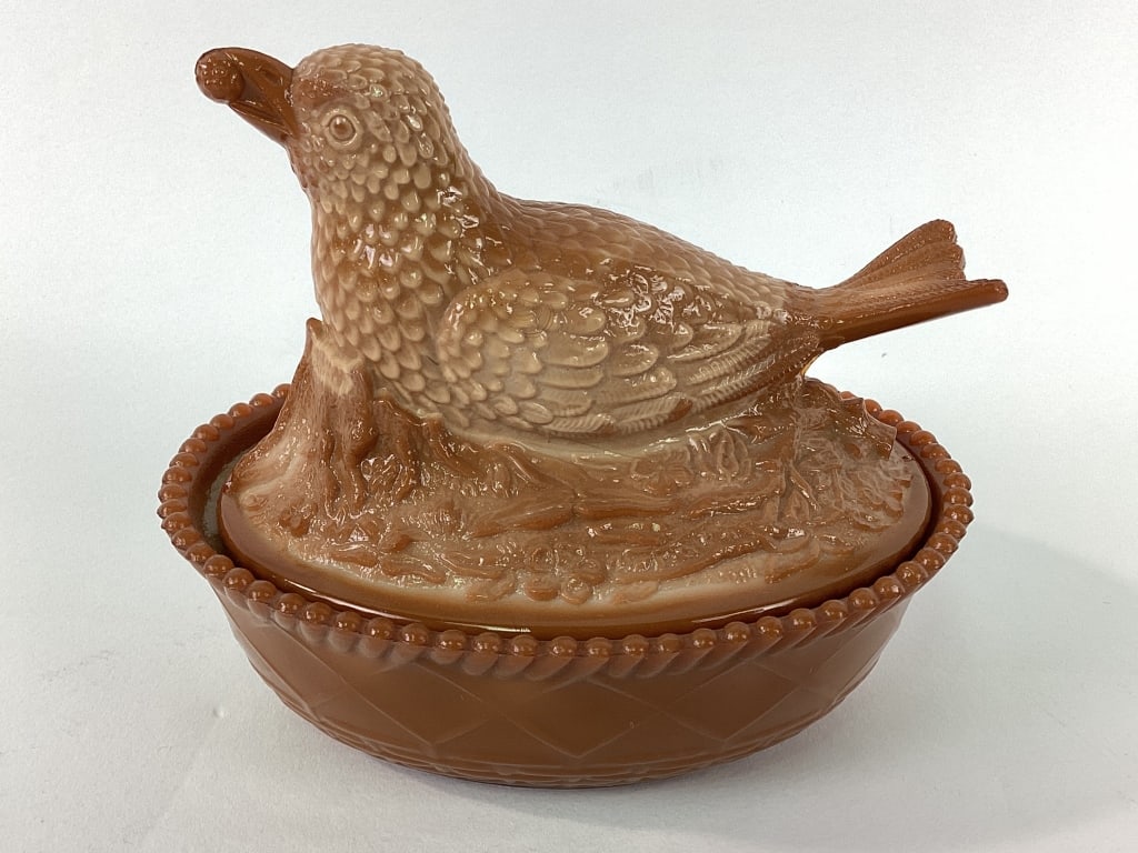Greentown Chocolate Glass Bird & Berry on Nest (1 of 7)