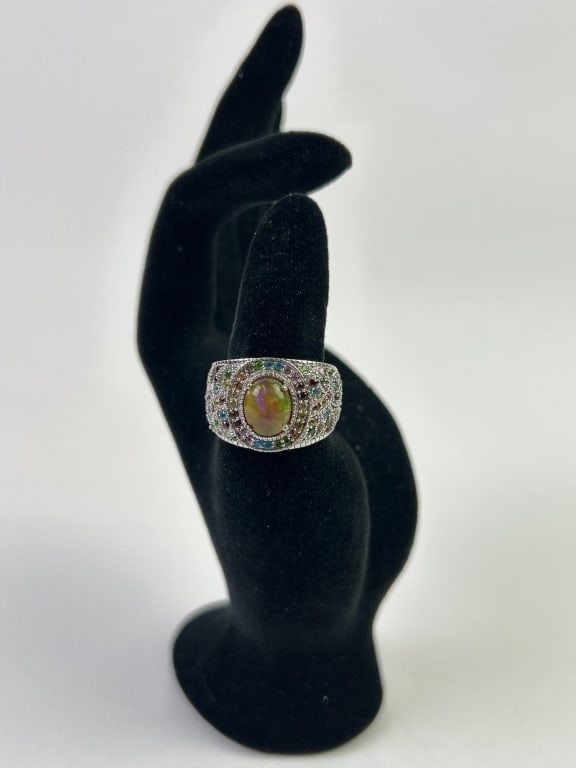 Sterling, Fire Opal & Multicolored Gemstones Ring (1 of 9)