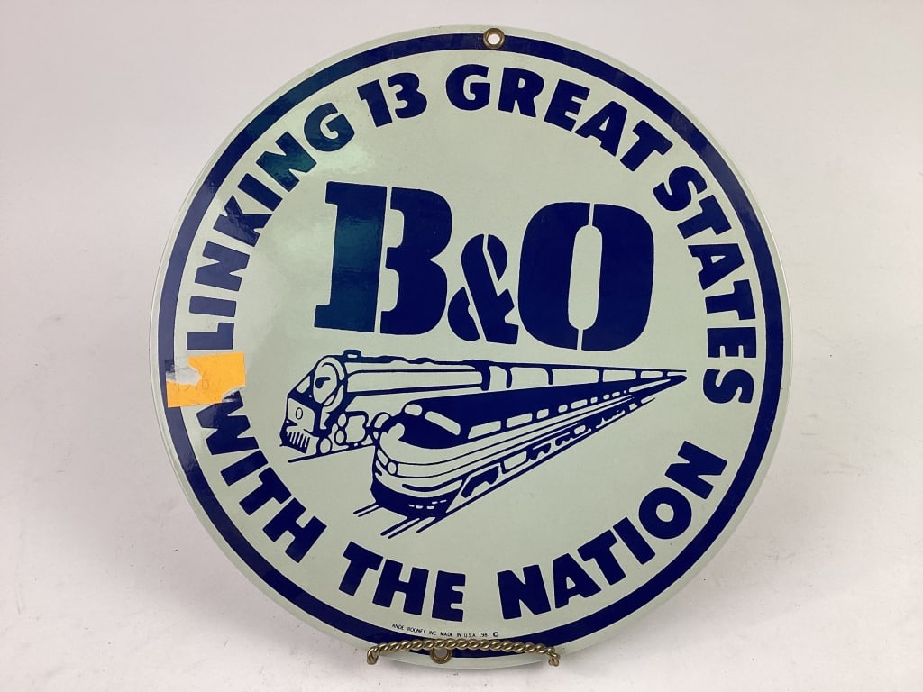 1987 B&O Railroad Enameled Metal Sign (1 of 2)