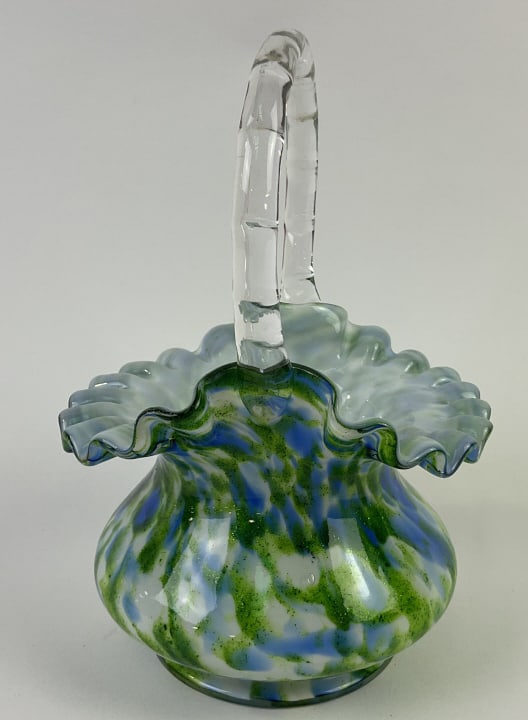 Fenton Vasa Murrhina Glass Basket: Fenton Vasa Murrhina Glass Basket