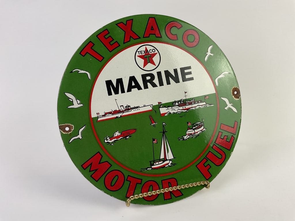 Texaco Marine Motor Fuel Enameled Metal Sign (1 of 3)