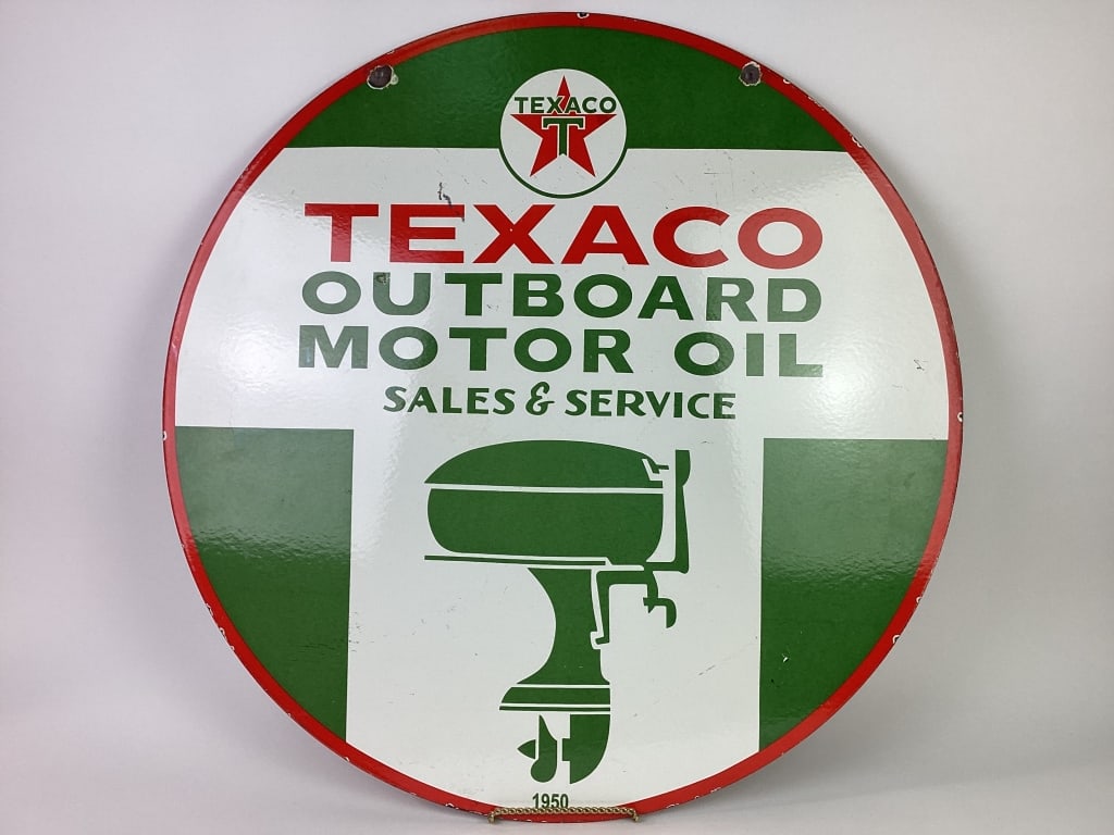 30" Porcelain Texaco Outboard Motor Oil Sign (1 of 11)
