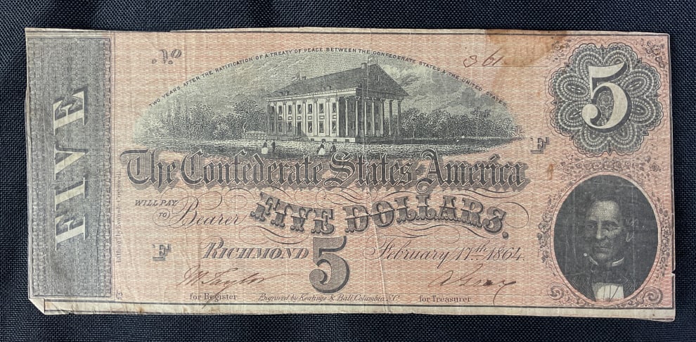 1864 Richmond Confederate $5 Note (1 of 2)