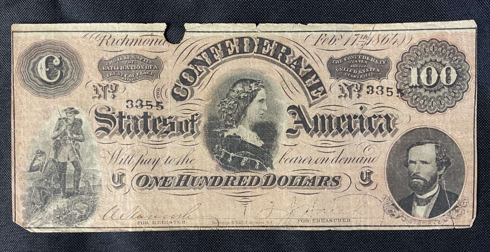 1864 Richmond Confederate $100 Note (1 of 2)